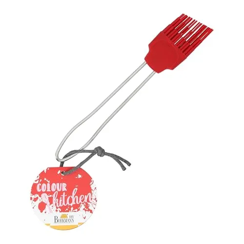 Birkmann, Colour Kitchen, universeller Backpinsel mit Silikonkopf und Griff aus Edelstahl, lebensmittelecht und hitzebeständig bis 230 °C, spülmaschinengeeignet, rot, 18,5 x 3 cm, 421868