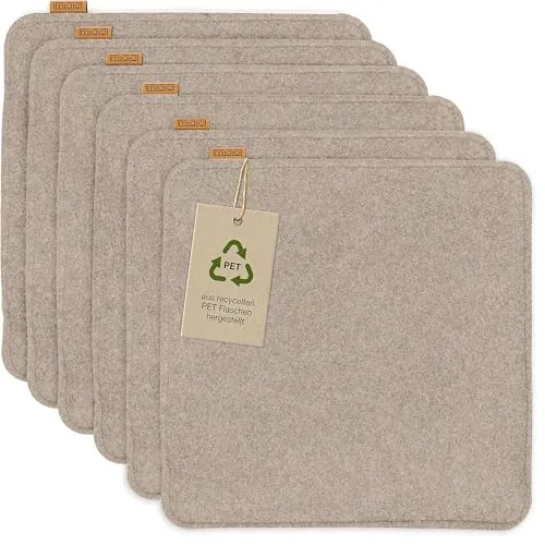 Miqio Design Filz Sitzkissen eckig mit Antirutschnoppen | 35cm | 6er-Set | Indoor und Outdoor | Nachhaltig aus recycelten PET Flaschen | Waschbare Stuhlkissen rutschfest | Beige