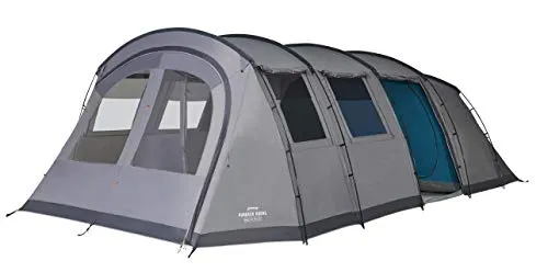 Vango Purbeck 600XL Familienzelt, großes 6-Personen-Zelt mit 3 Räumen, geschlossenem Vorraum, doppeltem Wohnbereich, Klimafenstern – Vivid Grey