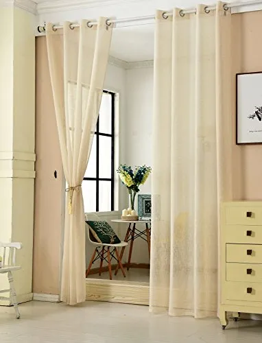 WOLTU 2er Set Gardinen transparent mit Ösen Leinenoptik Vorhang Ösenschal Halbtransparent Stores Voile Fensterschal Deko Leinenvorhang für Wohnzimmer Kinderzimmer Schlafzimmer, 140x245 cm Sand