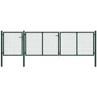 vidaXL Gartentor Stahl 400 x 100 cm Grün - Gartenzäune: Robustes und langlebiges Gartentor aus Hochleistungsstahl, rost- und korrosionsbeständig, inklusive Schloss und 3 Schlüsseln für hohe Sicherheit.