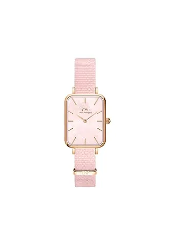 Daniel Wellington DW00100509 Damen Armbanduhr in Rosa - Stylische Armbanduhr aus der Quadro-Kollektion, mit hochwertigem Edelstahl-Gehäuse und bequemem Nylonarmband - ideal für jeden Anlass.