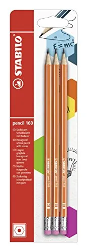 STABILO - Bleistift mit Radierer - pencil 160 in orange - 3er Pack - Härtegrad HB