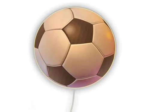 Runde Kinderzimmer Wandlampe Fußball, Ø 25cm - Wandlichter für Kinder, bruchsicheres Material mit dimmbarer E14 LED, ideal für ein gemütliches Fußball-Themenzimmer.