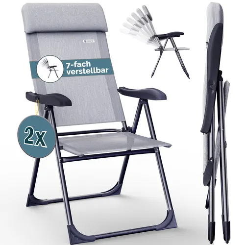 Casaria Klappbare Gartenstühle 2er Set, 7-fach Verstellbar von Deuba