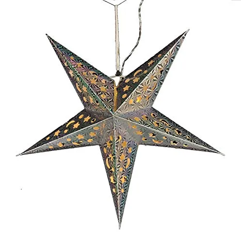 Meinposten Weihnachtsstern Ø 43 cm Papier-Stern LED Weihnachtsbeleuchtung Weihnachtsdeko (Silber)