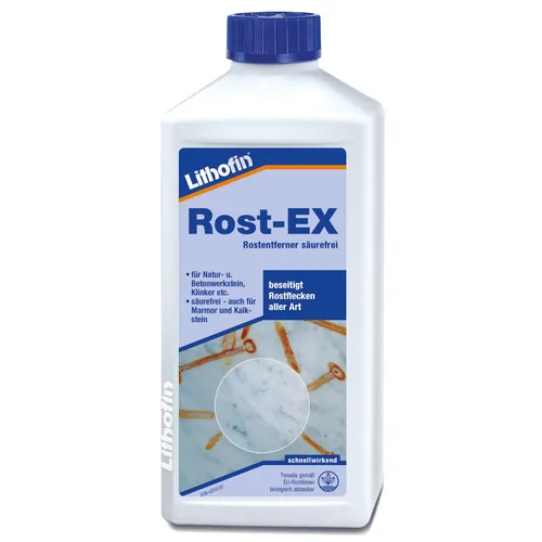 LITHOFIN Rost-EX Rostfleckenentferner, 500ml - Flüssigreiniger für Haushalte, entfernt effektiv Rostflecken ohne Säure und schützt Oberflächen vor weiteren Schäden.