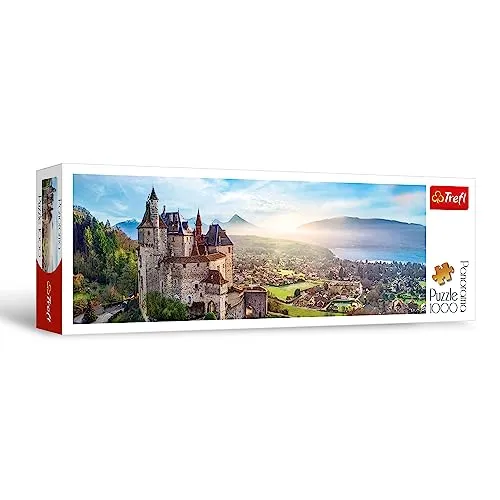 Trefl - Schloss von Menthon, Frankreich - Panorama-Puzzle 1000 Teile – DIY-Puzzle für Reiseliebhaber, kreative Unterhaltung, Puzzle für Erwachsene und Kinder ab 12 Jahren
