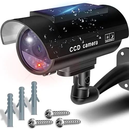 Retoo Security Dummy Kamera Solar Attrappe für Außen und Innen Schwenkbare Drahtlose CCD mit Blinkendem LED Wetterfest Sicherheitskamera Fake Camera Zuhause Büro Überwachung Schwarz