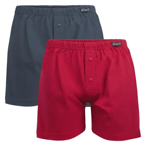 Gomati Herren Jersey Boxershorts (2 Stück) Stretch Unterhose aus Baumwolle - Anthra-Rot XL/7