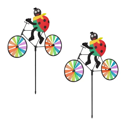 Windrad Marienkäfer 2er Set Kinder Windmühle Deko Garten Windspiel Blumenstecker