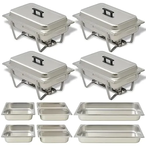 vidaXL Chafing Dish Set 4-tlg. Edelstahl - Silber - Sonstige Gastronomieartikel, ideal für Catering und Partys; hält Speisen lange warm und ist pflegeleicht dank hochwertigem Edelstahl.
