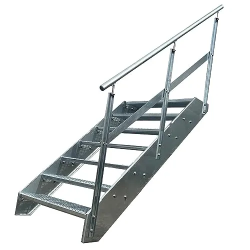 Kaminbau Mierzwa Premium Stahl Treppe Geländer Rechts Verzinkt 7 Stufen (800 mm Breite)