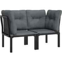 vidaXL Garten-Eckstühle mit Kissen 2 Stk. Schwarz & Grau - Gartenstühle aus witterungsbeständigem PE-Rattan mit bequem gepolsterten Kissen für höchsten Sitzkomfort und elegantes Design. Perfekt zum Entspannen oder Speisen im Freien.