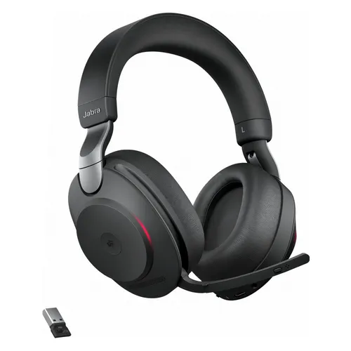 Jabra Evolve2 85 Link380a MS Stereo Schwarz - Hochwertiges Headset mit aktivem Noise Cancelling und 10 Mikrofonen für klare Gespräche, ideal für Telefonkonferenzen