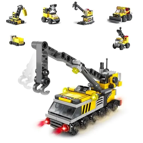 Vilbocr Einsatzfahrzeuge Bausteine Set – Polizeiauto, Feuerwehrauto, Krankenwagen, Tank, Rettungshubschrauber & Baufahrzeuge – STEM-Spielzeug, Kinder ab 6 Jahren (Engineering Vehicle)