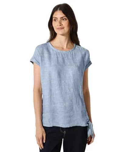 Cecil Damen B345419 Bluse, Chambray Forever Blue, XL - Blusen & Tuniken für Damen, leichte Leinen-Qualität mit Rundhalsausschnitt und Knotendetail – ideal für warme Sommertage.