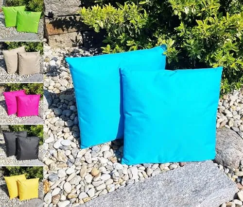 JACK 1x 45x45cm Outdoor Lounge Kissen Dekokissen inkl. Füllung Wasserabweisend Sitzkissen Garten Stuhl Lotus Effekt, Farbe:Hellblau