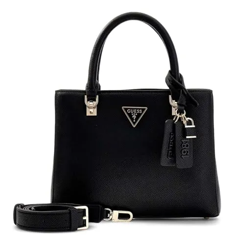 GUESS Handtasche Umhängetasche Noelle II Multi Compartment Satchel Black schwarz