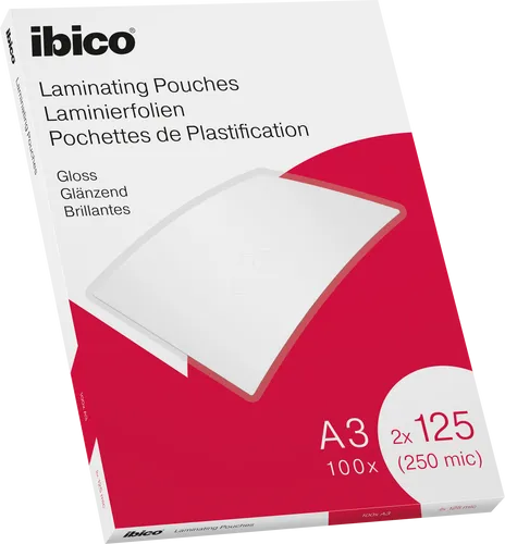 Ibico Laminierfolien A3 - 250 Mikron, 100 Stück - Laminierfolien für A3-Dokumente, 250 Mikron dick, ideal zum Schutz von Zeichnungen und Plakaten mit kristallklarer Hochglanzoberfläche.
