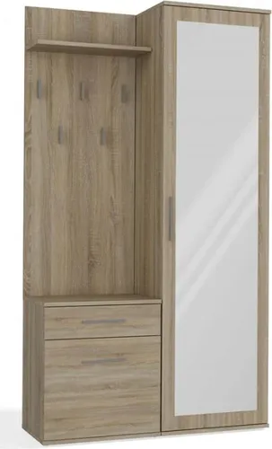BDW Set Duo-Garderobe mit Spiegel, Kleiderschrank, Eiche Sonoma, 180x100x35cm