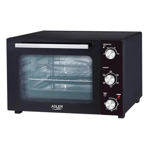 Adler AD 6025 Elektrobackofen 35L - Freistehender Backofen mit Oberhitze, Unterhitze und Umluft, ideal für vielseitiges Kochen und Grillen, in elegantem Schwarz.