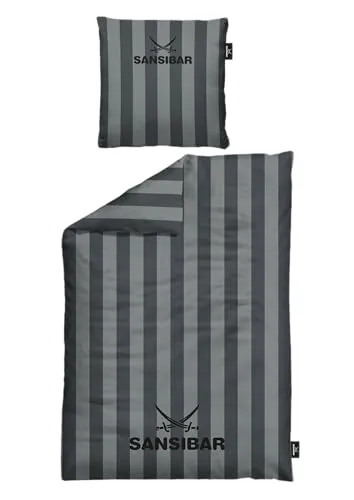 Bettwäsche SANSIBAR Satin 155x220 cm grau - Bettwäschen aus 100% Baumwolle, modernem Design und kuscheligen Satin für erholsame Nächte – inklusive Kissenbezug 80x80 cm.