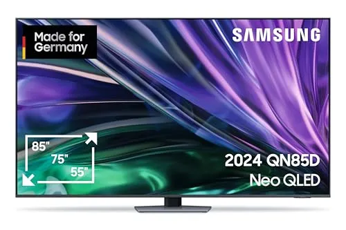 Samsung Neo QLED 4K QN85D Fernseher 85 Zoll - Premium Smart TV mit Neural Quantum 4K AI Gen2 Prozessor für atemberaubendes 4K AI Upscaling und beeindruckenden Dolby Atmos Sound, ideal für Kinoabende und Gaming.