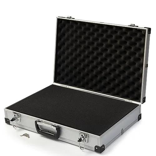 MC.Sammler Alukoffer mit Schaumstoff Rasterschaumstoff - Werkzeugkasten mit hochwertigem Aluminium-Design, ideal für die sichere Aufbewahrung und den Transport von Werkzeugen, Messgeräten und mehr. Ausgestattet mit einem gepolsterten Innenraum für individuelle Anpassung.