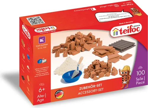 teifoc 1530 Steinbaukasten - Zubehör-Set mit 100 Miniatur Ziegelsteinen, fördert motorische und kreative Fähigkeiten für Kinder ab 6 Jahren