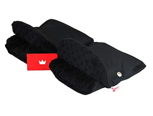 BABYLUX MUFF Handmuff PLÜSCH/WOLLE Handwärmer für Kinderwagen Buggy Handschuh 2 Stück (6. Schwarz + Minky Schwarz)