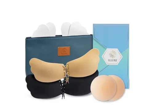ILLURE® Nippelpads + Klebe BH Set | Damen Nipple Cover [4 Paar] - Funktionsunterwäsche mit ultimativer Diskretion: Die hautfarbenen Nippel-Cover sind wiederverwendbar, waschbar und bieten perfekten Halt unter rückenfreien und trägerlosen Outfits.