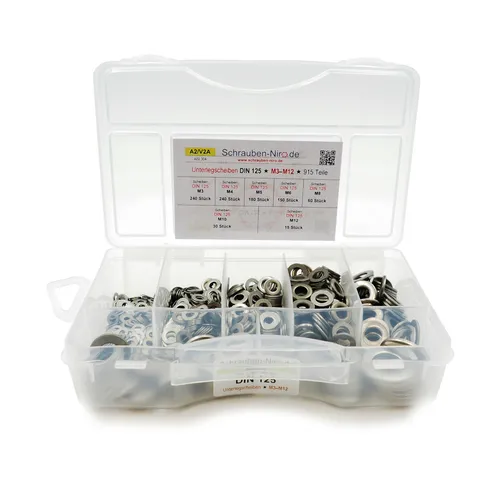 Sortiment/Set DIN 125 Unterlegscheiben Edelstahl A2 V2A VA, M3-M12