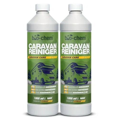 bio-chem Caravan- & Wohnmobilreiniger 2x1L Konzentrat - Autopflege: Extra starkes Reinigungsmittel im Sparpaket, entfernt effektiv Regenstreifen, Insektenreste und Baumharz für strahlende Sauberkeit.