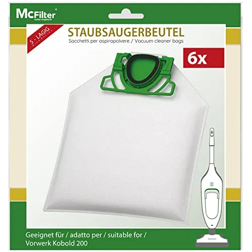McFilter 6 Staubsaugerbeutel geeignet für Vorwerk Staubsauger Kobold VK200 VK 200 | 5-lagiger Beutel aus Vlies | Typ V 8200