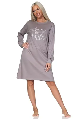 Normann Damen Langarm Nachthemd in Kuschel Interlock Qualität - auch in Übergrößen, Farbe:Sand, Größe:60-62