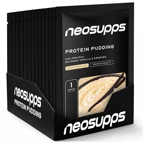 Neosupps Protein Pudding Vanilla Dream, High Protein Dessert mit 20g Eiweiß - Proteinreicher Pudding mit 20g Eiweiß pro Portion. Ideal für eine bewusste Ernährung mit nur 1g Zucker und unter 110 kcal. Cremig und lecker, perfekt für unterwegs oder im Büro!