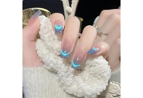 LuxusKollektion Kunstfingernägel 24x Blaue Ombré Press on Nägel Sargform Glitzer Quadratisch Falsche