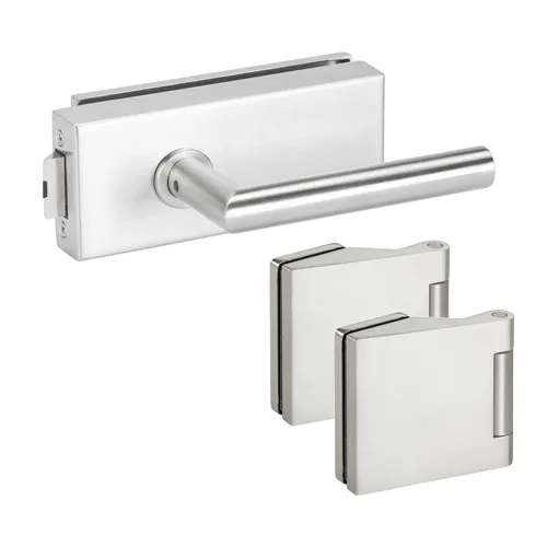 Glastürbeschlag Set Office/Studio UV/OL Glastürschloss+Bänder+Drücker Edelstahl