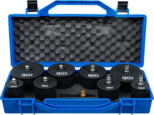 BGS 8563 Turbolader-Ladeluft-System-Prüfkoffer-Satz - 9-teiliges Set zur fachgerechten Überprüfung von Ladesystem-Komponenten, ideal für Abgasturbolader und Kompressoren. Sicherheitsventil schützt vor Überdruck.