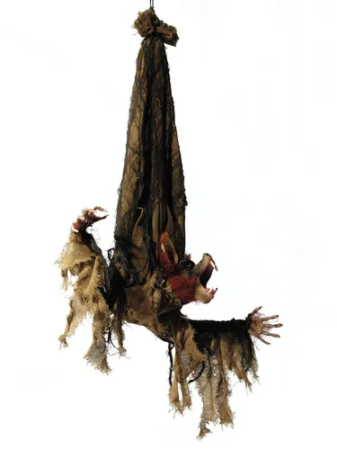 Halloween Figur BAT Fledermaus, bewegt Arme + Kopf, Augen blinken rot - Figur für Halloween-Dekoration, sorgt für gruselige Stimmung mit beweglichen Teilen und blinkenden roten Augen.