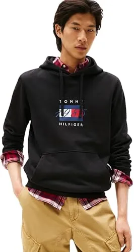 Tommy Hilfiger Kapuzensweatshirt LINEAR FLAG GRAPHIC - Herren-Sweatshirt im Regular Fit, aus 100% Baumwolle, mit Kängurutasche und Kapuze mit Tunnelzug für lässigen Komfort.
