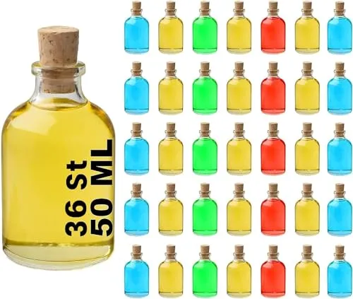 casavetro 36 Stück kleine Glasflaschen mit Korken 50ml – Mini Glasfläschchen zum Befüllen – Kleine Glasflaschen für Deko klar & leer, Gastgeschenke, DIY & Hochzeit