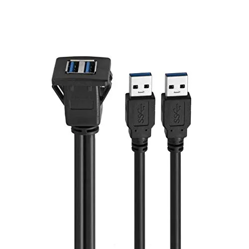 baolongking USB Armaturenbrett-Kabel für bündige Montage, USB 3.0, Verlängerungskabel für Armaturenbrett, für Auto, Boot, Motorrad (Square Dual USB 3.0 1M)