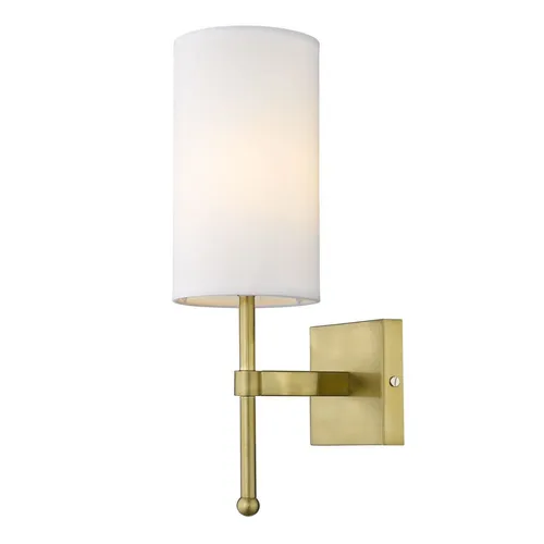 Licht-Erlebnisse Wandleuchte BRENAU, ohne Leuchtmittel, Stoff Metall blendarm H: 36,5 cm in Messing Weiß 1-flammig E14 Modern