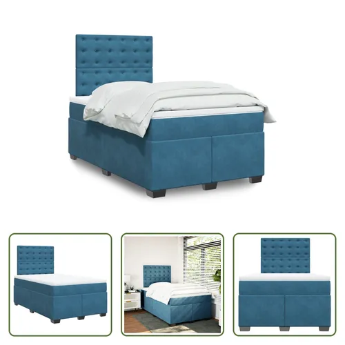 The Living Store Boxspringbett mit Matratze Blau 120x200 cm Samt