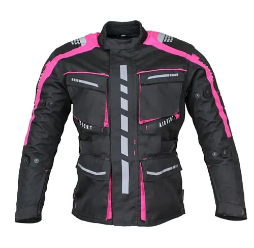 Motorrad Textiljacke Biker Wasserdicht Motorcycle Touring Jacket Protektoren Racing Thermofutte herausnehmbar Protector Jacket (DE/NL/SE/PL, Alphanumerisch, M, Regular, Regular, Rosa)