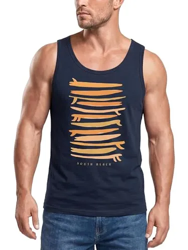 Neverless® Herren Tank-Top Surfboards South Beach California USA Sommer Surfing Motiv Fashion Muskelshirt Navy-gelb M