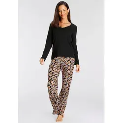 VIVANCE DREAMS Damen Pyjama, Gr. 32/34, bunt (geblühmt) - Femininer Nachtwäsche-Set mit schönem Blumendruck, bestehend aus einem Langarmshirt und weiter Hose, ideal für gemütliche Nächte. Unterstützt die Initiative Cotton made in Africa.