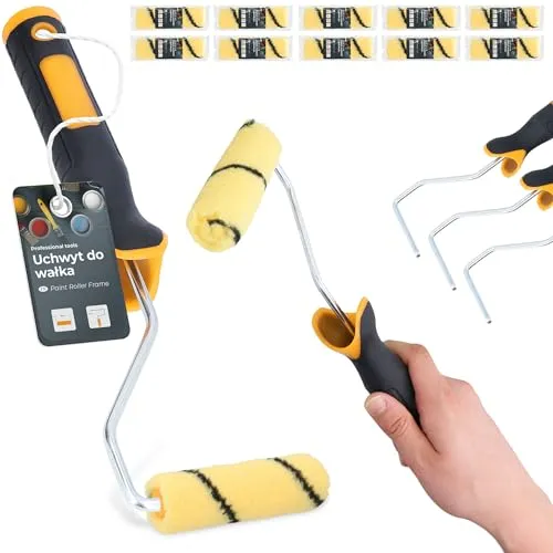 10x Farbroller 10 cm Farbwalze Ersatzrolle Malerrolle Lackierrolle Fassadenfarbe Wand Set mit 3x Farbrollerbügel Bügel Malerbedarf Anstricharbeiten Renovierung